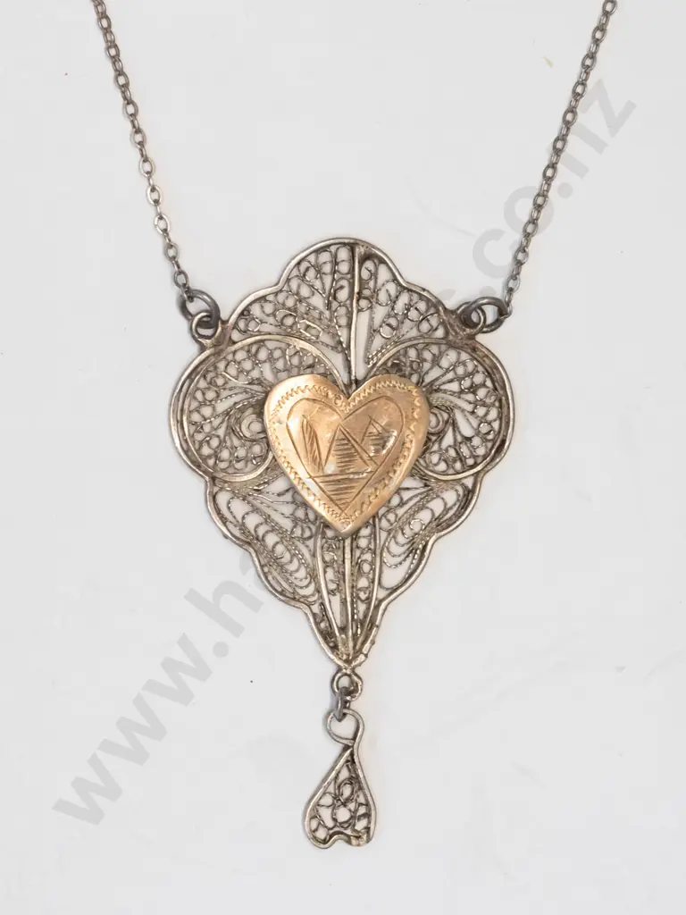 silver filageree & rose gold necklace Image 1++