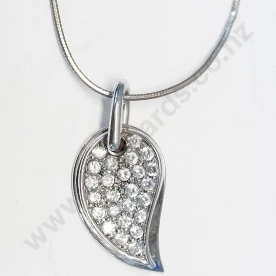 silver cz leaf necklace stamped 925