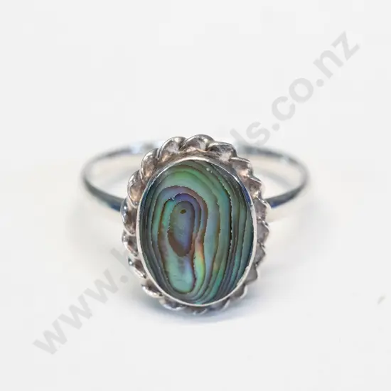 silver paua shell ring stamped stg