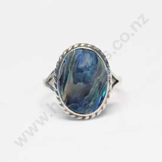 silver paua shell ring stamped stg sil