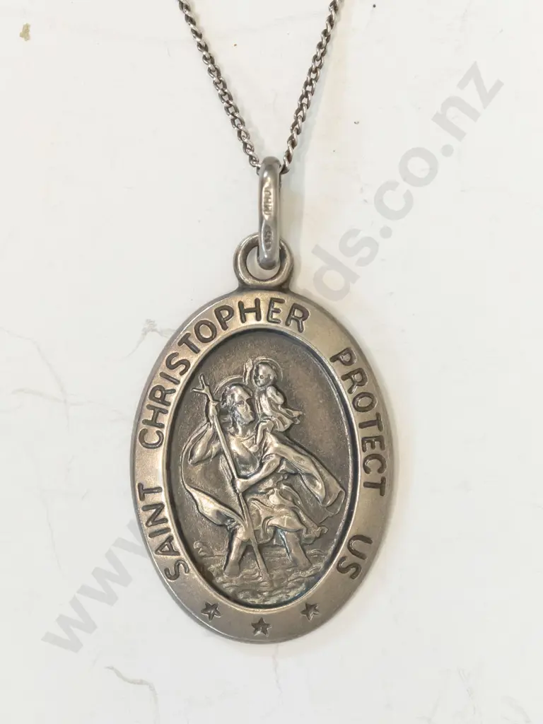 silver St Christopher medal necklace chain stamped 925 Image 1++