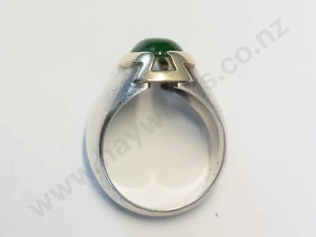 silver/gold greenstone ring stamped 14kt-stg Image 1++
