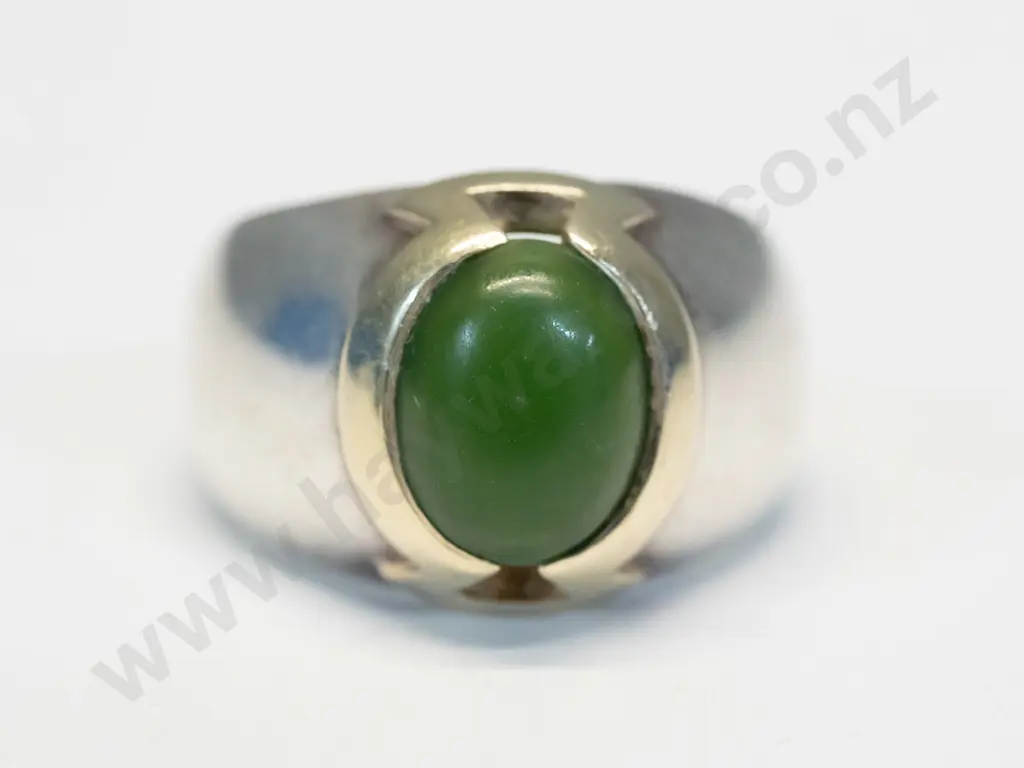 silver/gold greenstone ring stamped 14kt-stg Image 1++