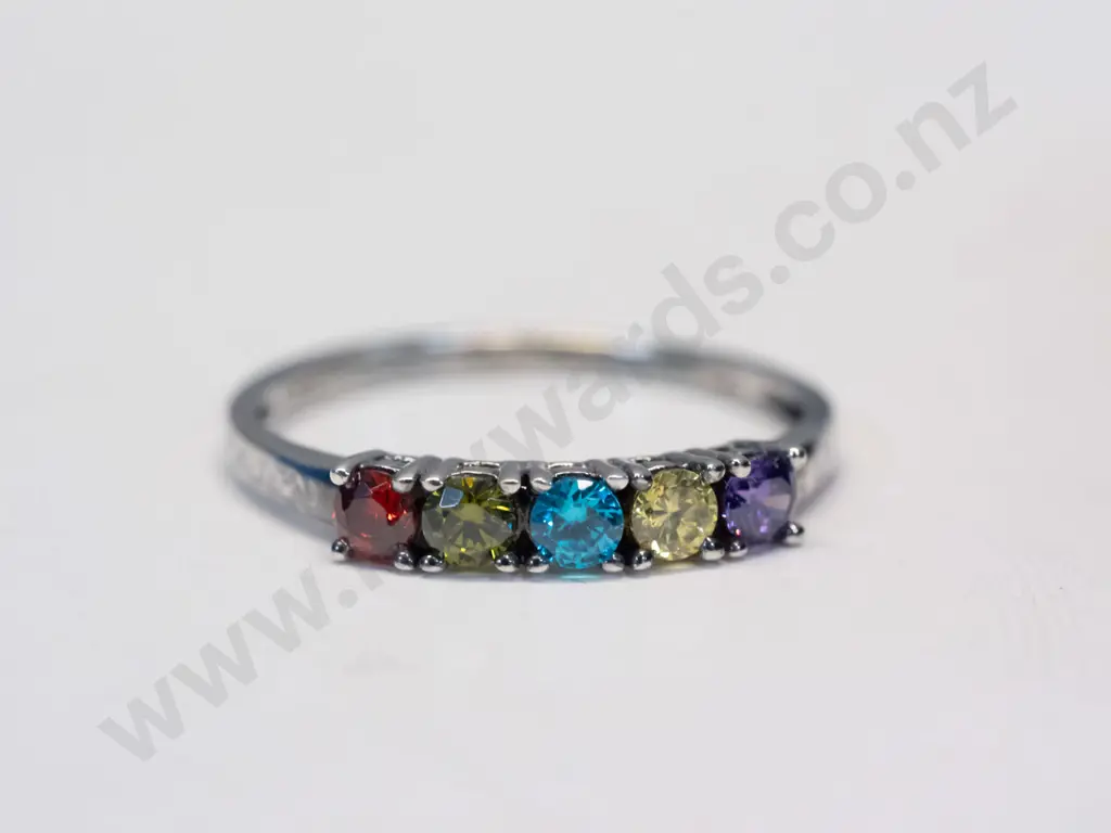 silver multi coloured stone dress ring stamped 925 Image 1++