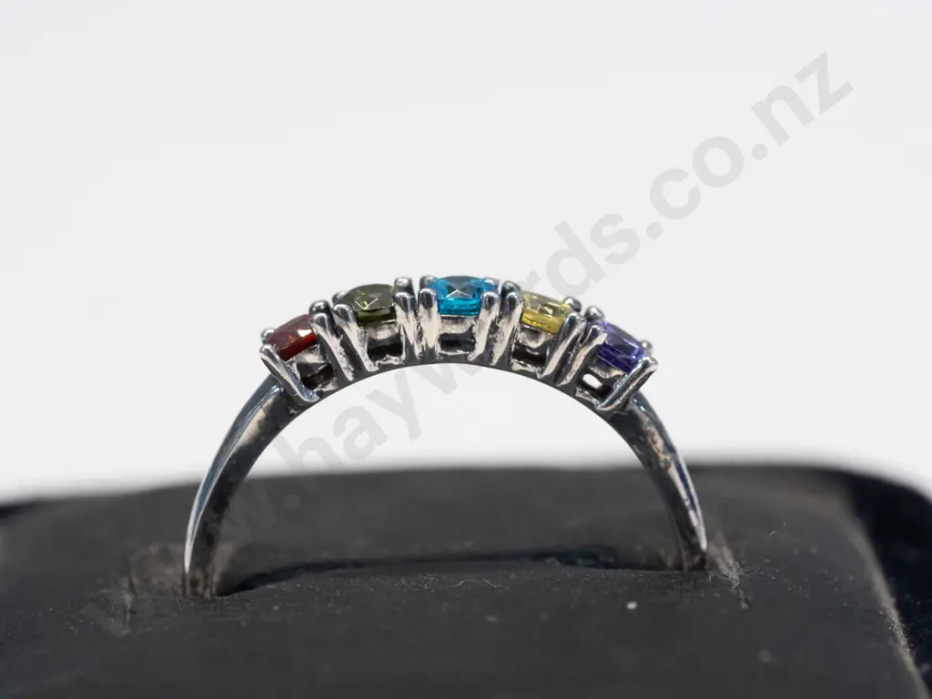 silver multi coloured stone dress ring stamped 925 Image 1++