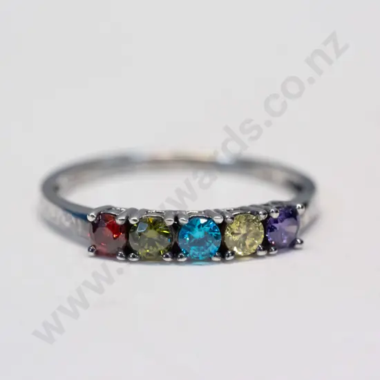silver multi coloured stone dress ring stamped 925