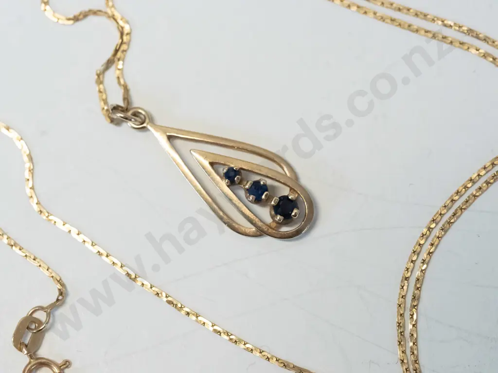 sapphire pendant chain stamped 14k - pendant stamped 9ct Image 1++