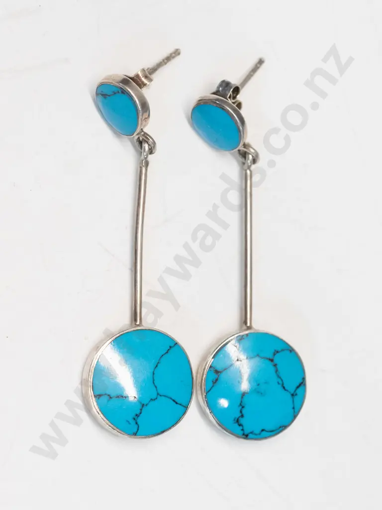 silver turquoise earrings stamped 925 Image 1++