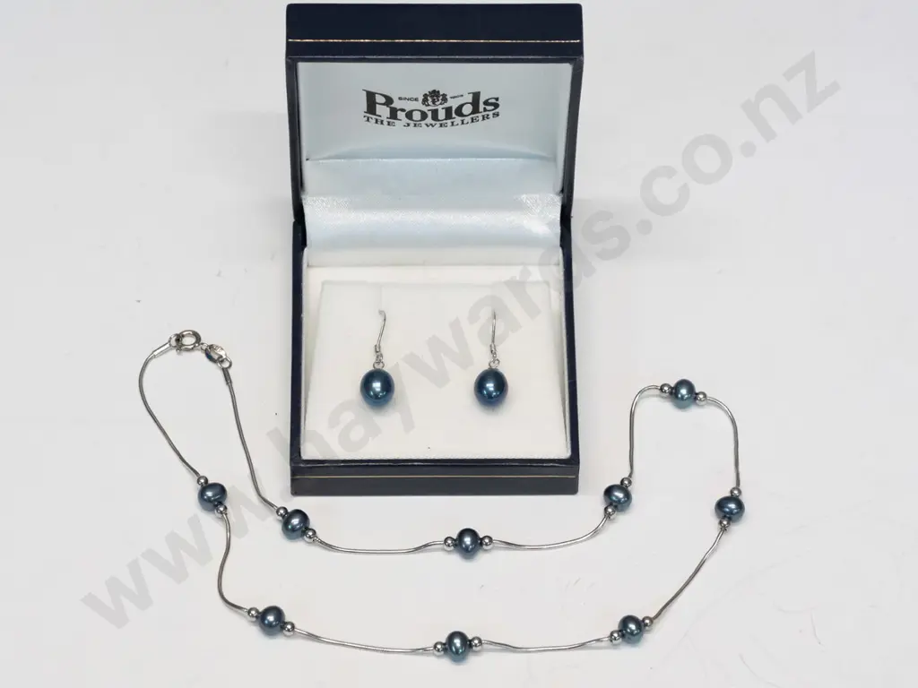 silver & pearl necklace & earrings both stamped 925 Image 1++