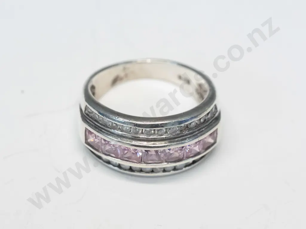 silver cz/pink stone dress ring stamped 925 Image 1++