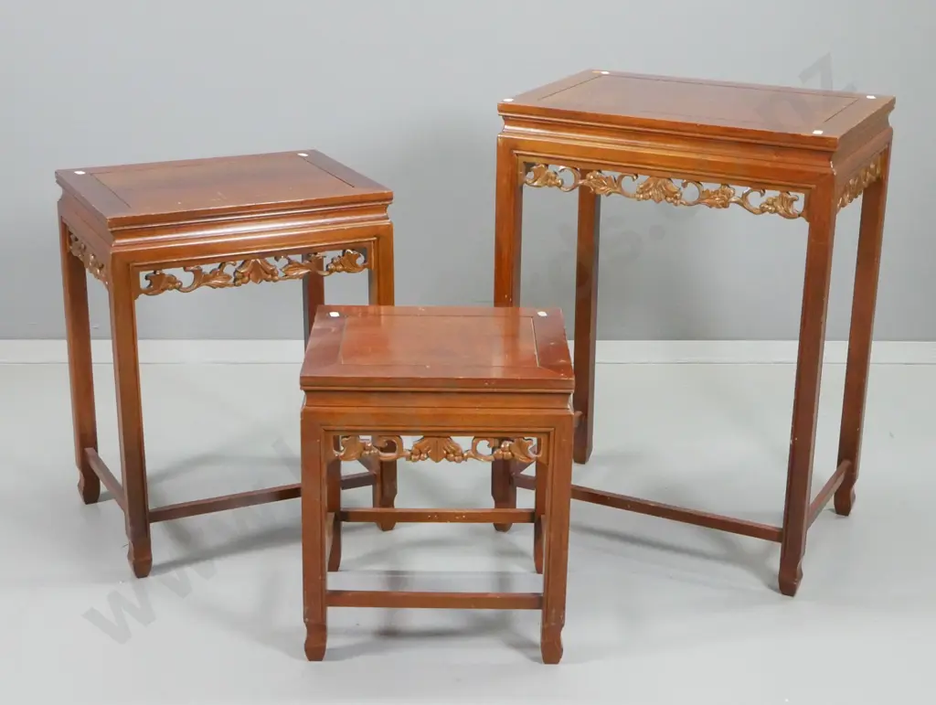 set of 3 Chinese carved nesting tables - polish needs work H700 W510 D355 Image 1++