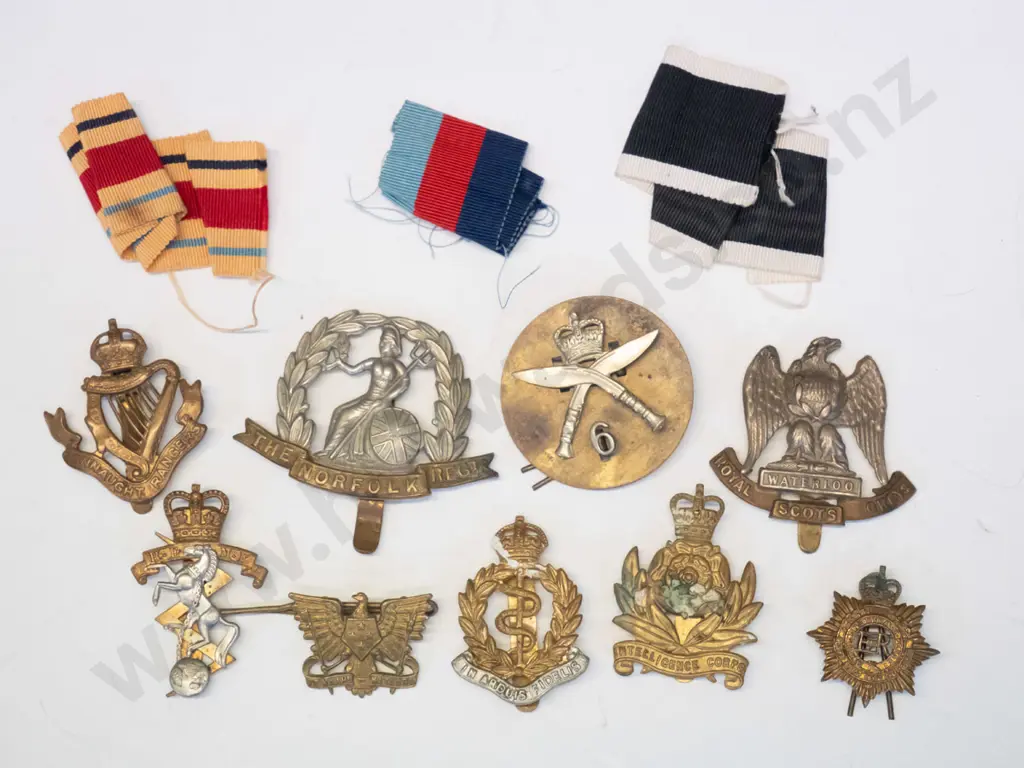 9 assorted regimental badges & 3 ribbons Image 1++