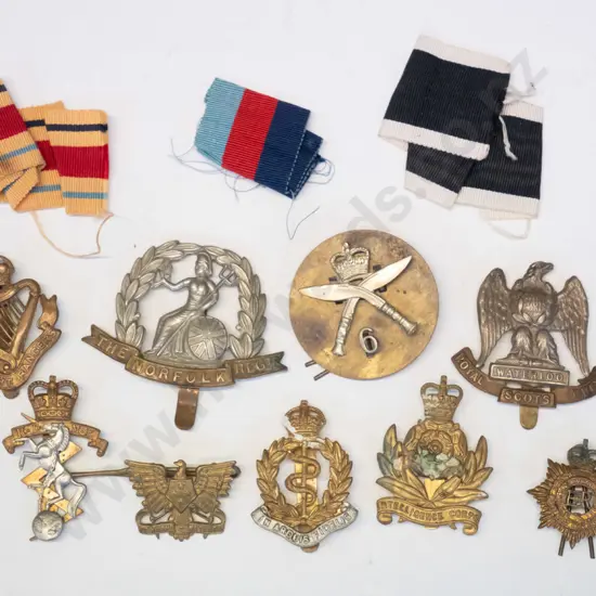 9 assorted regimental badges & 3 ribbons