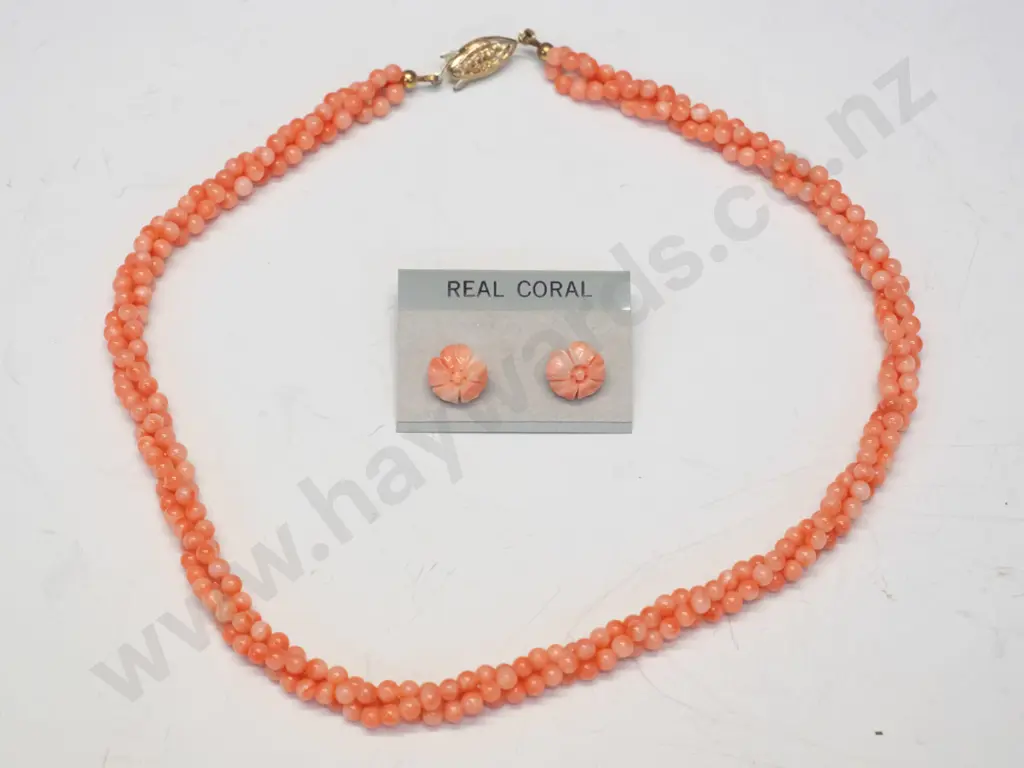 coral necklace & earrings Image 1++