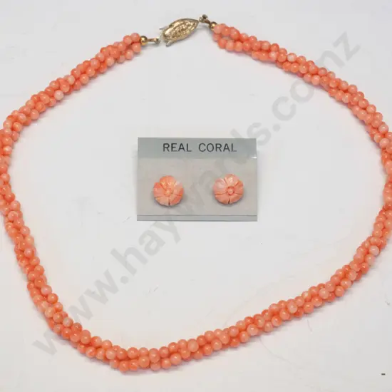 coral necklace & earrings