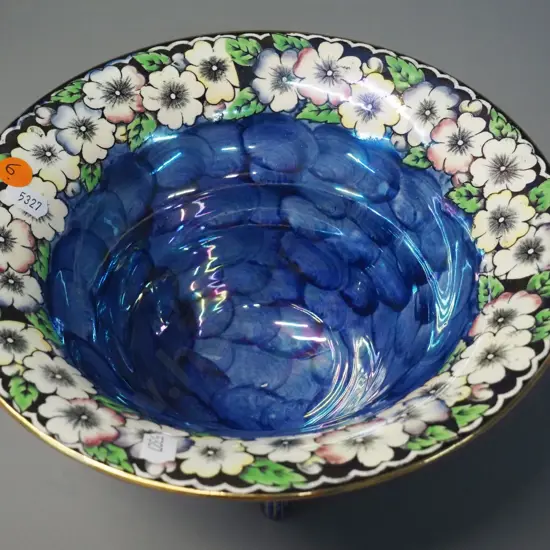 Maling 3-footed blue thumbprint fruit bowl H-110 D-230
