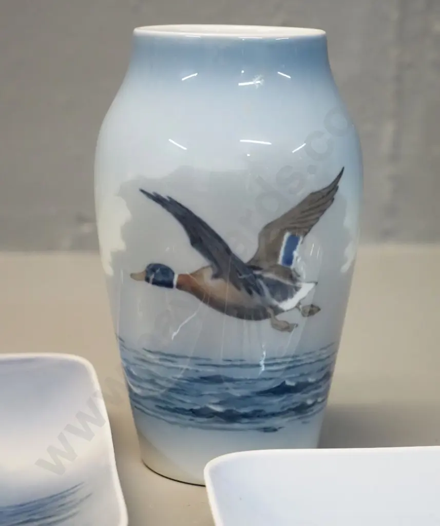 Royal Copenhagen duck vase H-140 & sailboat dish, one other Copenhagen city scene dish Image 1++
