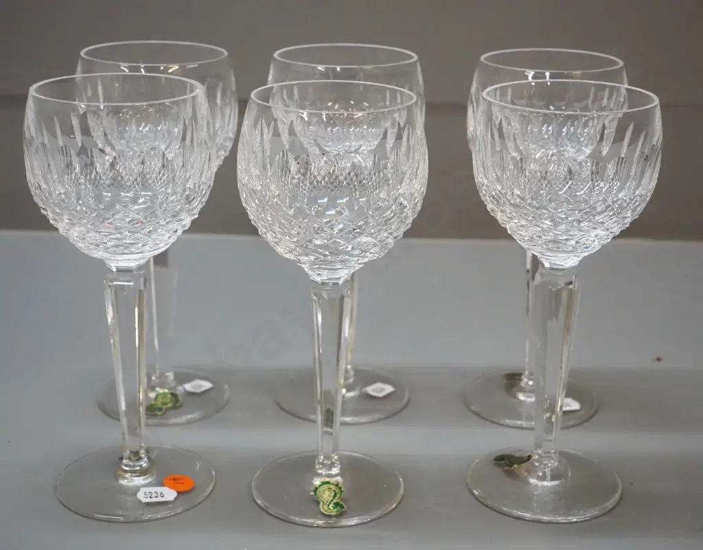 6 Waterford cut crystal Colleen pattern glasses - long-stemmed goblets H-190 Image 1++