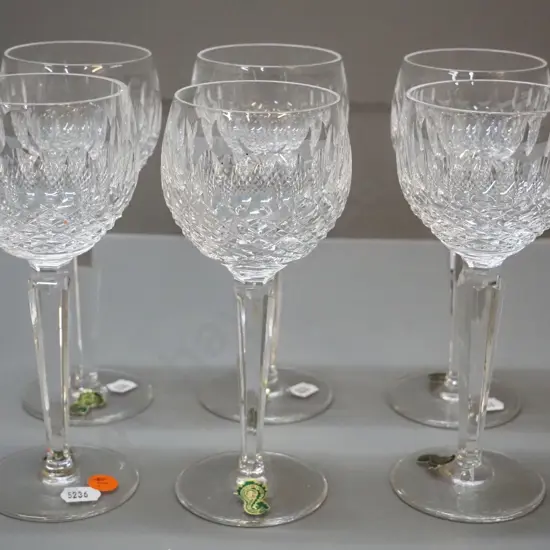 6 Waterford cut crystal Colleen pattern glasses - long-stemmed goblets H-190