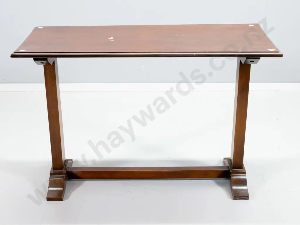 mahogany hall table with stretcher base - some marking to top H-610 W-890 D-375 Image 1++