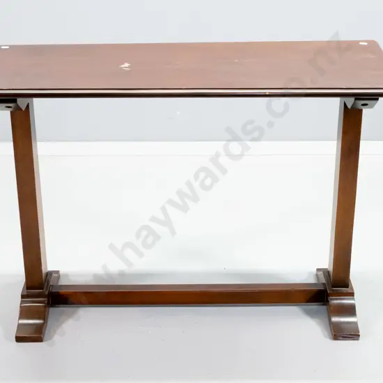 mahogany hall table with stretcher base - some marking to top H-610 W-890 D-375