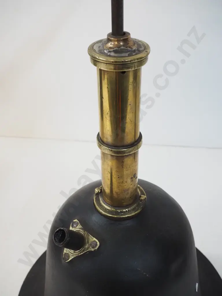 pump with bell-shaped cast iron base, brass fittings, timber handle H-600 D-350 at base Image 1++