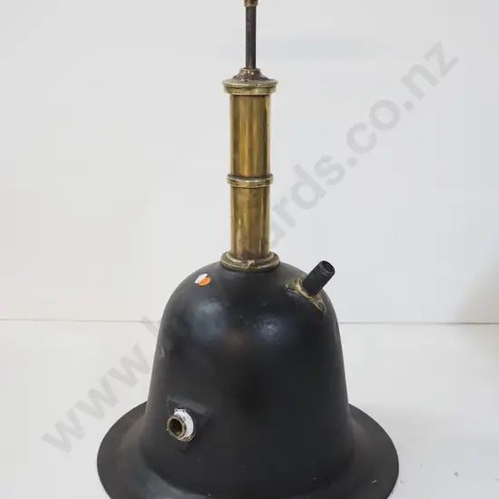 pump with bell-shaped cast iron base, brass fittings, timber handle H-600 D-350 at base