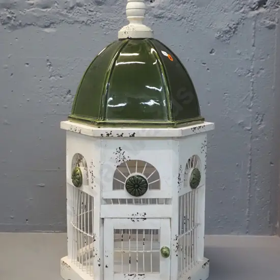 wood, metal and ceramic ornamental bird cage H-580 D-300