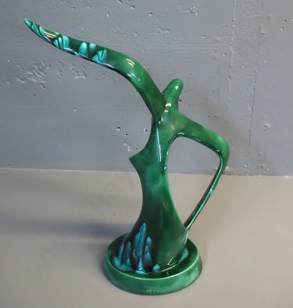 green ceramic gull or albatross figure - stamped R.M. Lahey on base H-460 W-340 Image 1++