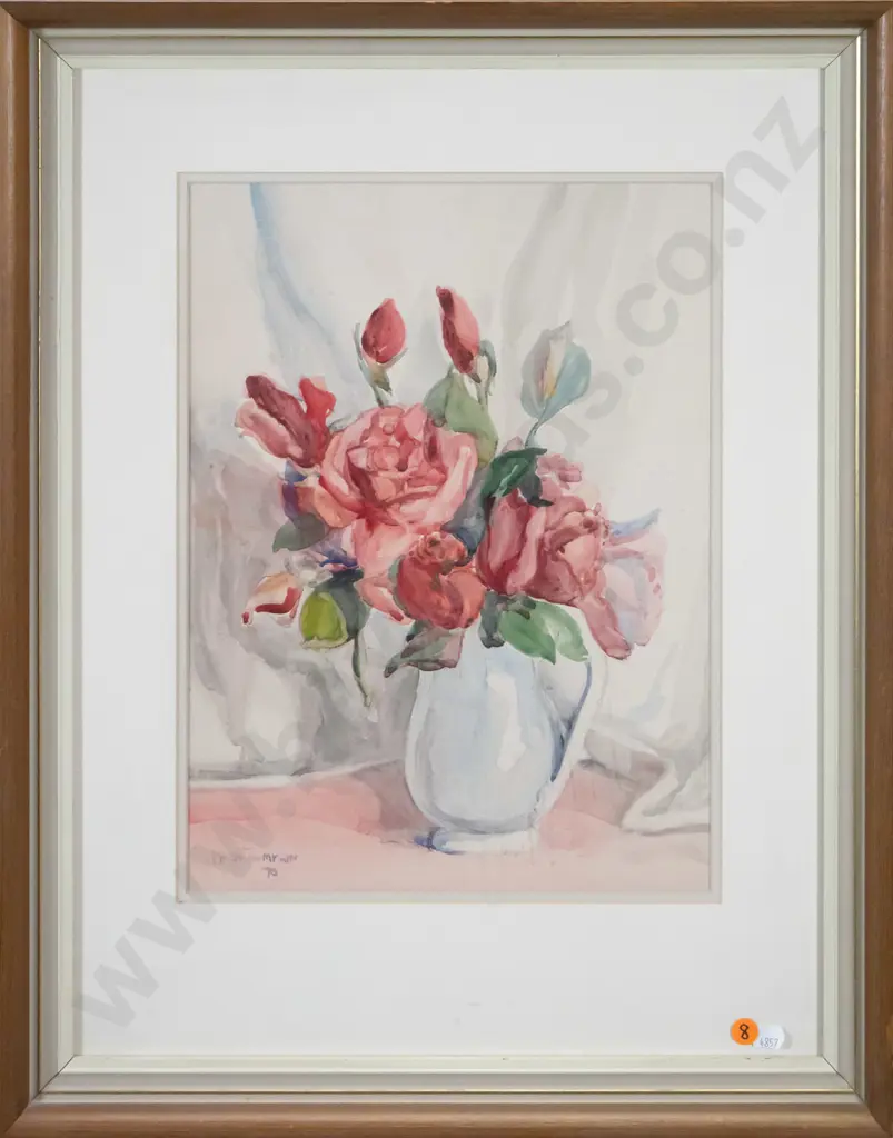 Myra Thompson - framed watercolour - still life roses H-360 W-270 Image 1++