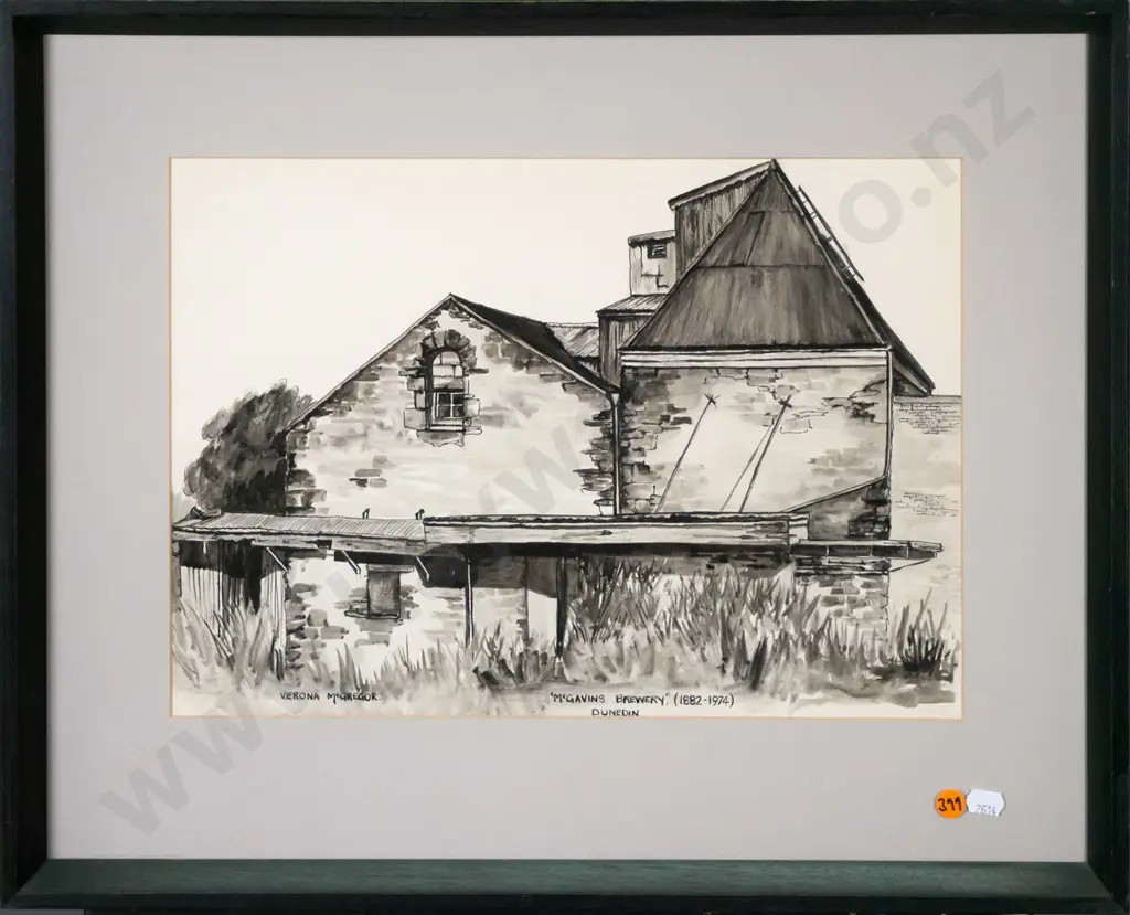 Verona McGregor - framed watercolour "McGavins Brewery, Dunedin H-260 W-370 Image 1++