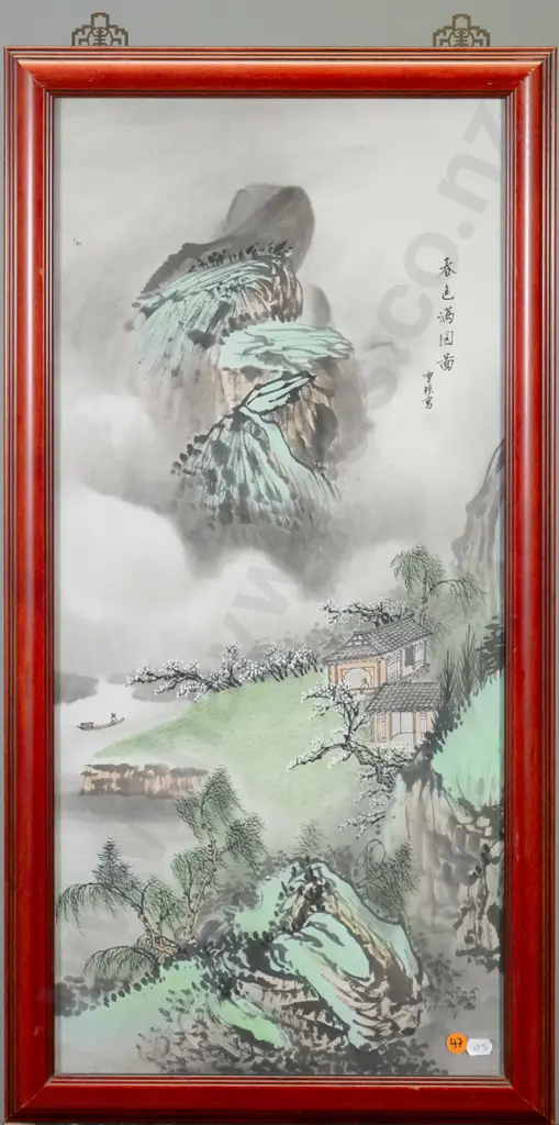 framed Japanese watercolour - landscape H-660 W-310 Image 1++