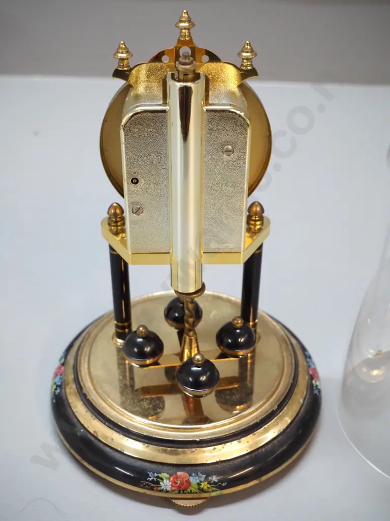 Hermle anniversary clock - brass & enamel w/ plastic dome, some discolouration to metal, working condition unknown Image 1++