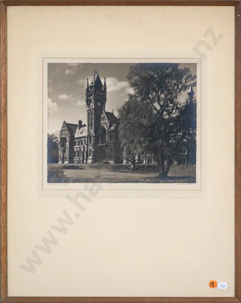 framed George Chance black and white photograph - Otago Boys High School H-210 W-250 (foxing to mat) Image 1++