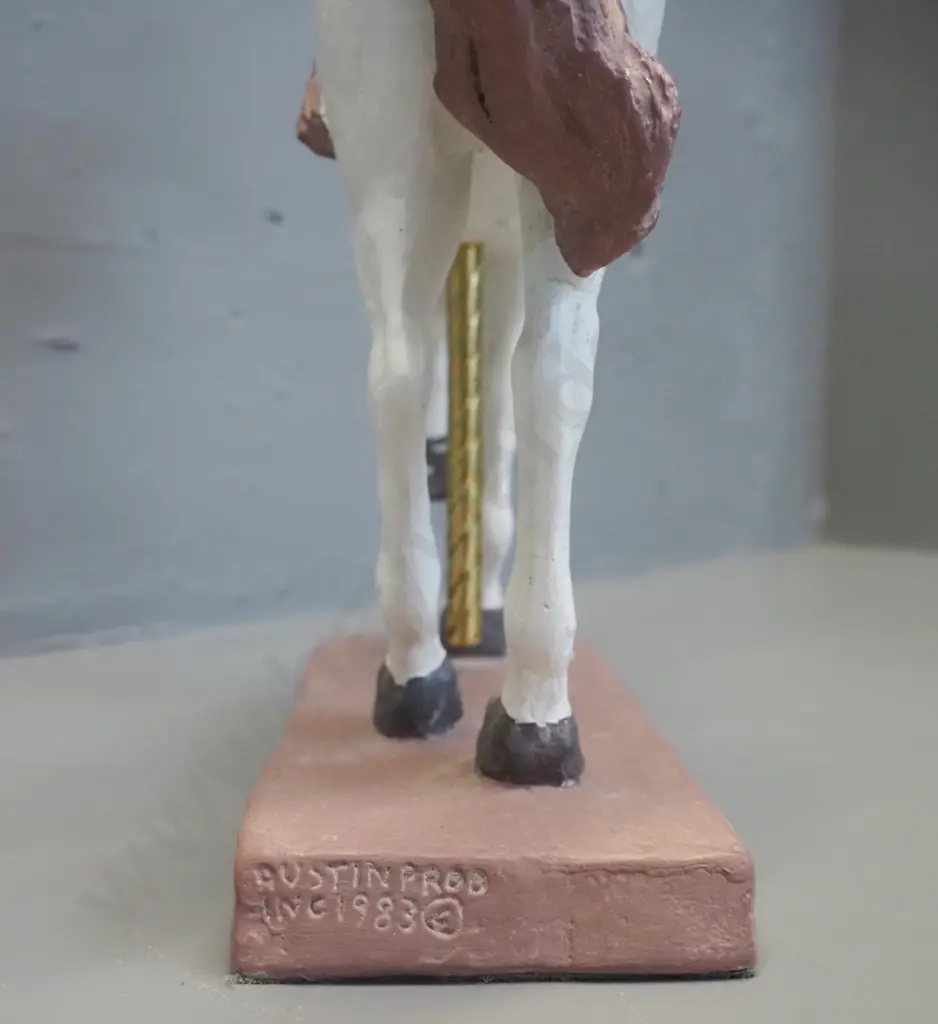 ornamental composite or plaster & metal carousel horse figure - 1983 maker stamp, Made in Canada label - H410 W330 Image 1++