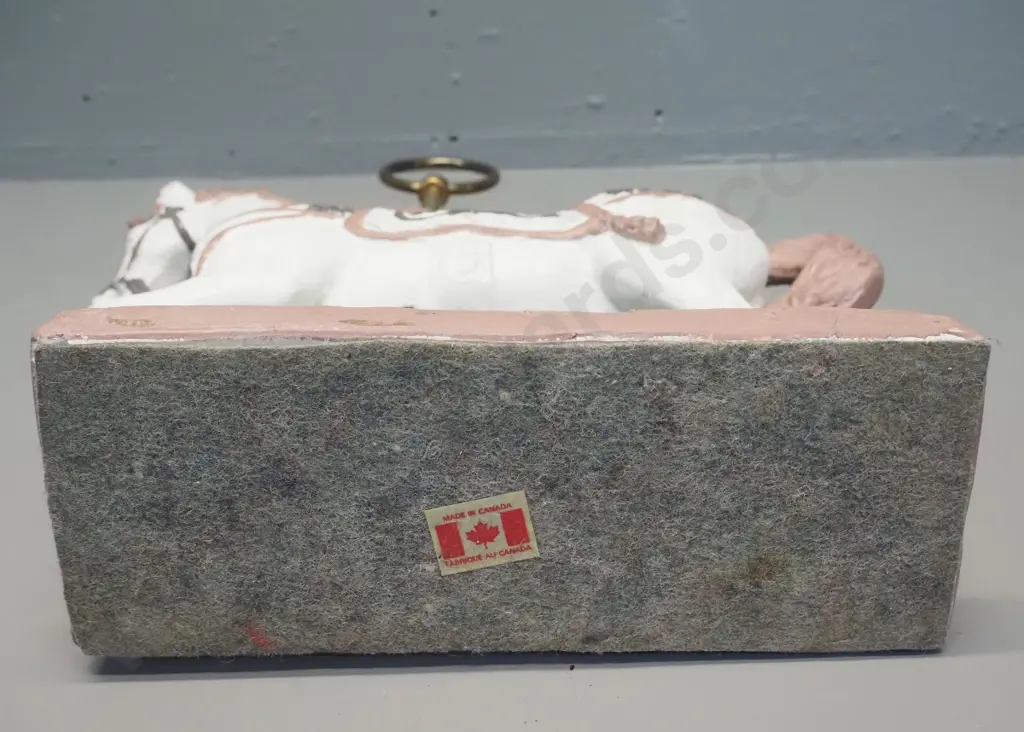 ornamental composite or plaster & metal carousel horse figure - 1983 maker stamp, Made in Canada label - H410 W330 Image 1++