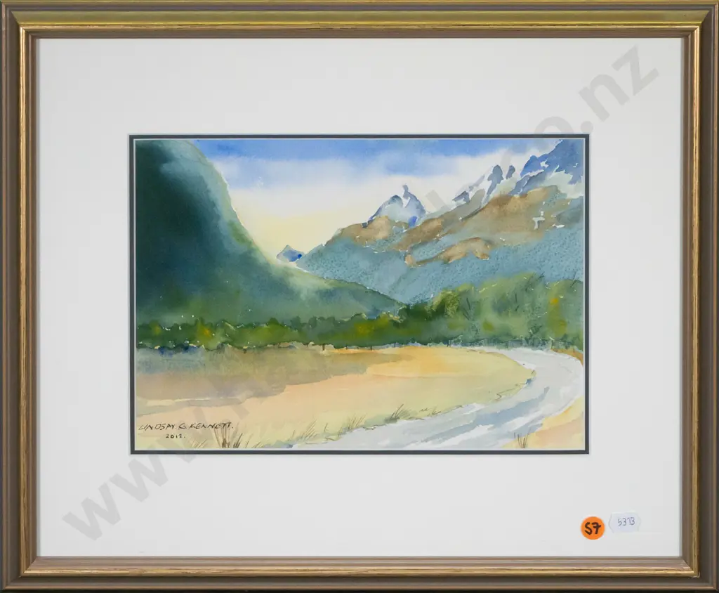 Lindsay G Kennett 2012 - framed watercolour "Chinaman's Bluff, Dart Valley" H-190 W-260 Image 1++