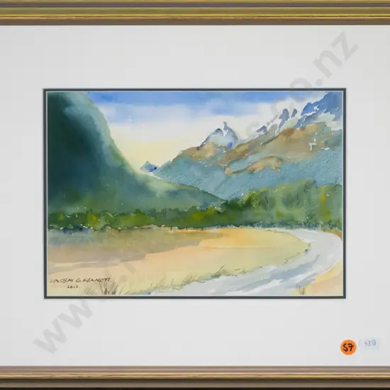 Lindsay G Kennett 2012 - framed watercolour "Chinaman's Bluff, Dart Valley" H-190 W-260