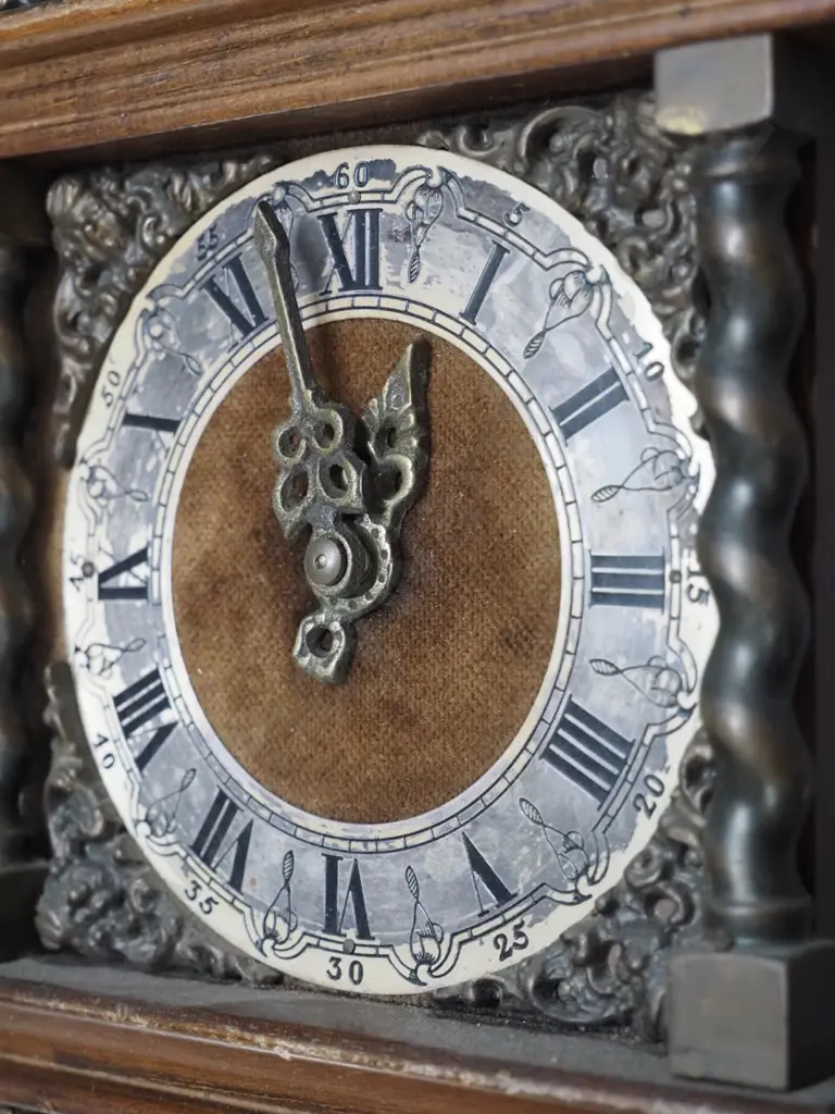 reproduction pendulum wall clock - cast metal decoration & figure of Atlas with globe, 2 brass weights  - going Image 1++