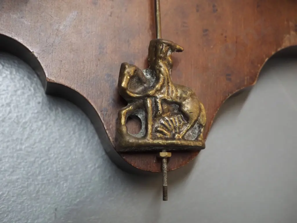 reproduction pendulum wall clock - cast metal decoration & figure of Atlas with globe, 2 brass weights  - going Image 1++