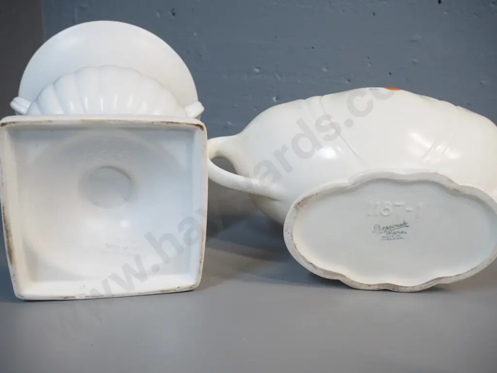 2 white English pottery vases - Shorter handled urn H-300 and Beswick Image 1++
