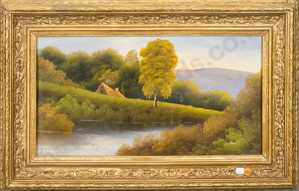 gilt framed oil on board - river scene H-230 W-430 Image 1++