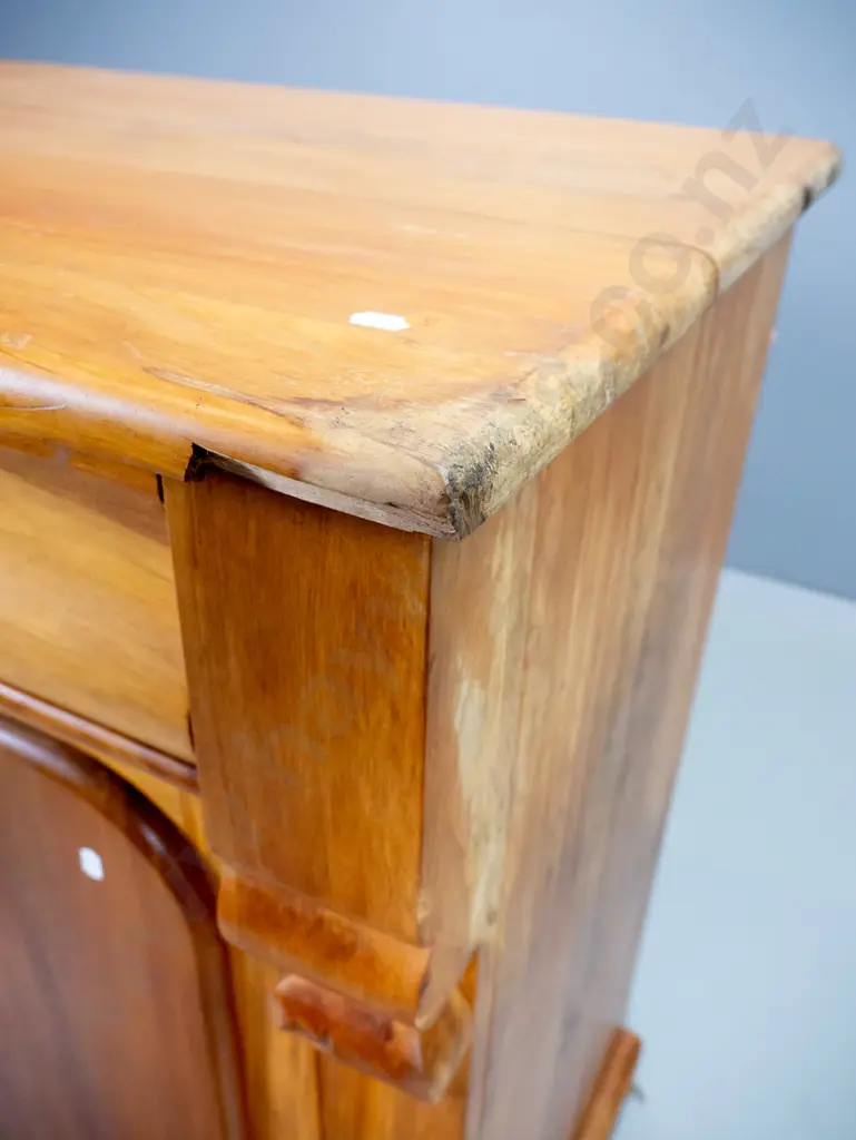 vintage rimu colonial style chiffonier with carved corbels - some splitting in doors and top, polish needs needs work Image 1++
