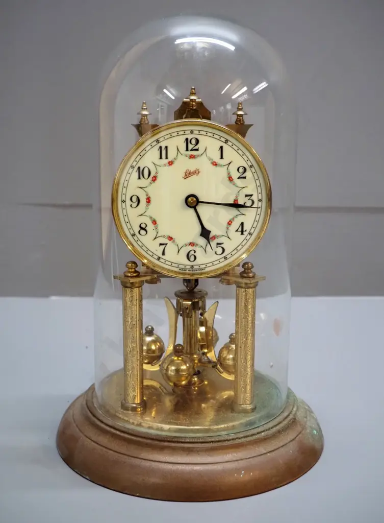 Schatz anniversary clock - brass with glass dome, pitting and corrosion to metal - not going, no suspension spring Image 1++