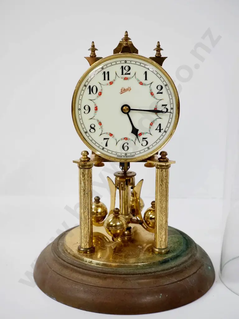 Schatz anniversary clock - brass with glass dome, pitting and corrosion to metal - not going, no suspension spring Image 1++