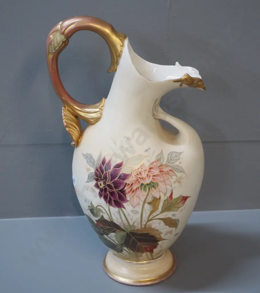 vintage hand-painted blushware jug, unknown maker's mark H290 W150 Image 1++
