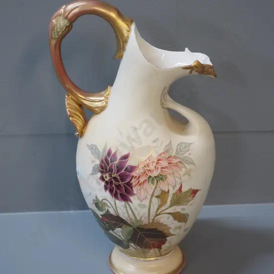 vintage hand-painted blushware jug, unknown maker's mark H290 W150