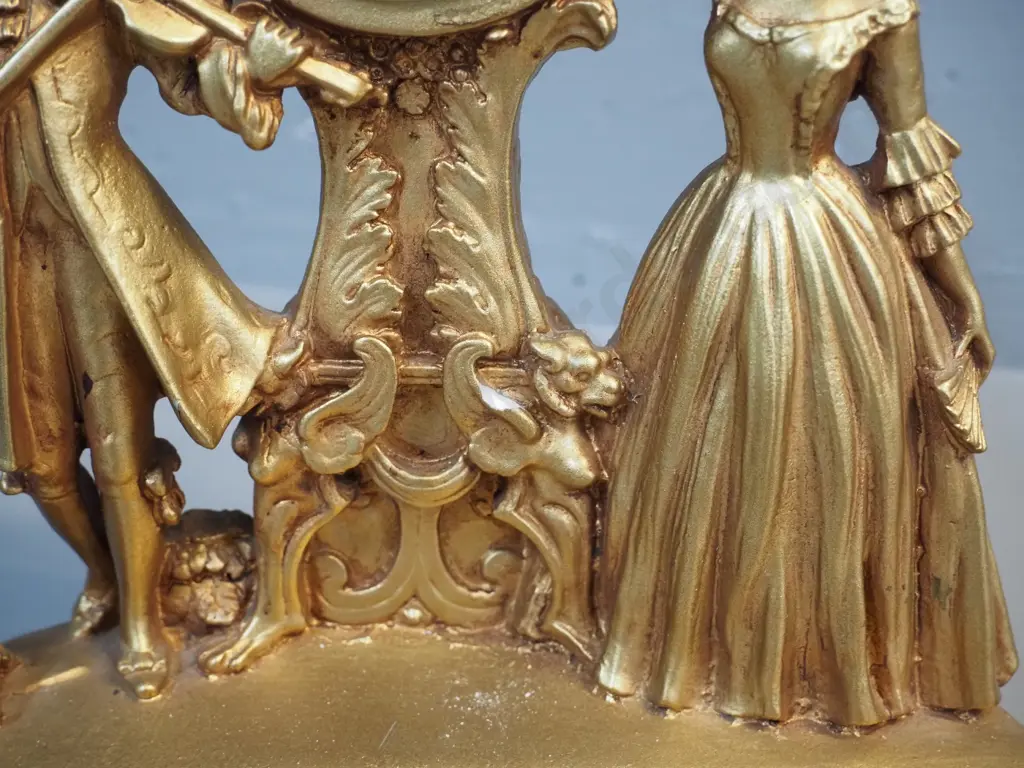 gilt finish composite or plaster mantel clock stamped Ruggeri, with Mercedes movement - chip to front H250 W240 Image 1++