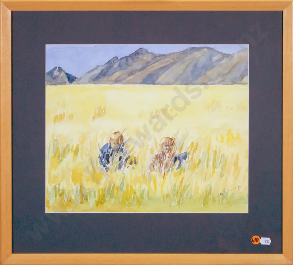 Ana De La Mare - framed wartercolour "hiding like Lions" H-2150 W-330 Image 1++