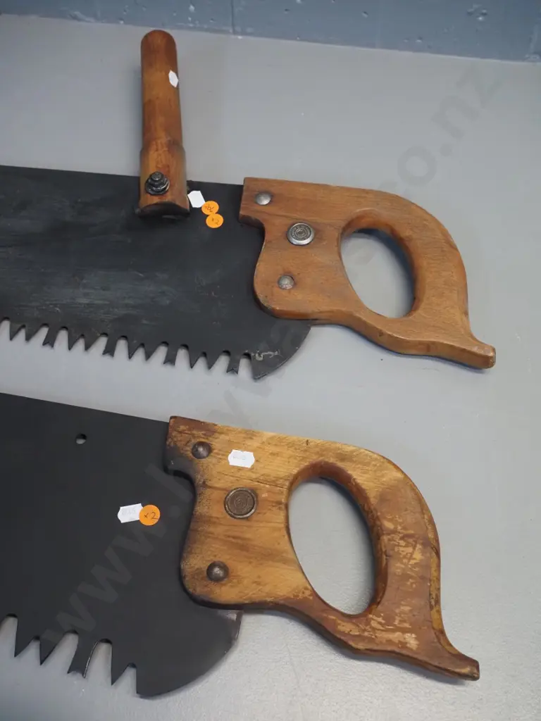 2 large vintage saws - one marked Disston USA, other marked Warranted Superior, has top grip handle L-1215 Image 1++